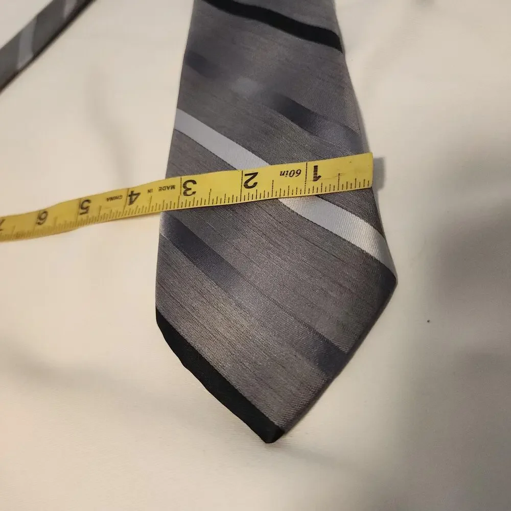 Surrey Tie Mens One Size Gray Striped Woven Poly Silk Classic Necktie Made USA